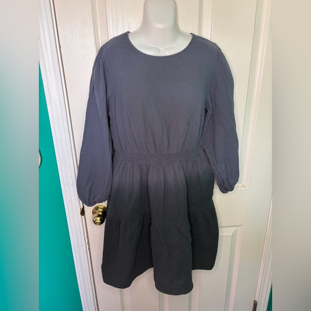 Universal Thread light/dark Gray Smocked A-Line Dress Balloon Sleeve Pockets M